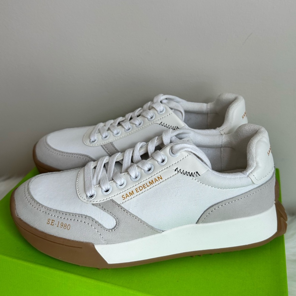 NIB Sam Edelman Layla Suede and Nylon Fashion Sneakers White Multi size 7.5 - Picture 3 of 16